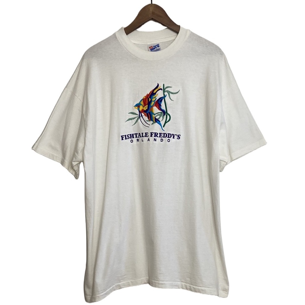Vintage 90s T Shirt Mens XL White Cotton Orlando Florida Tropical Fish Colorful